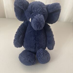 Jellycat London Medium Bashful Elephant Stuffed Animal Soft Navy Blue 12"